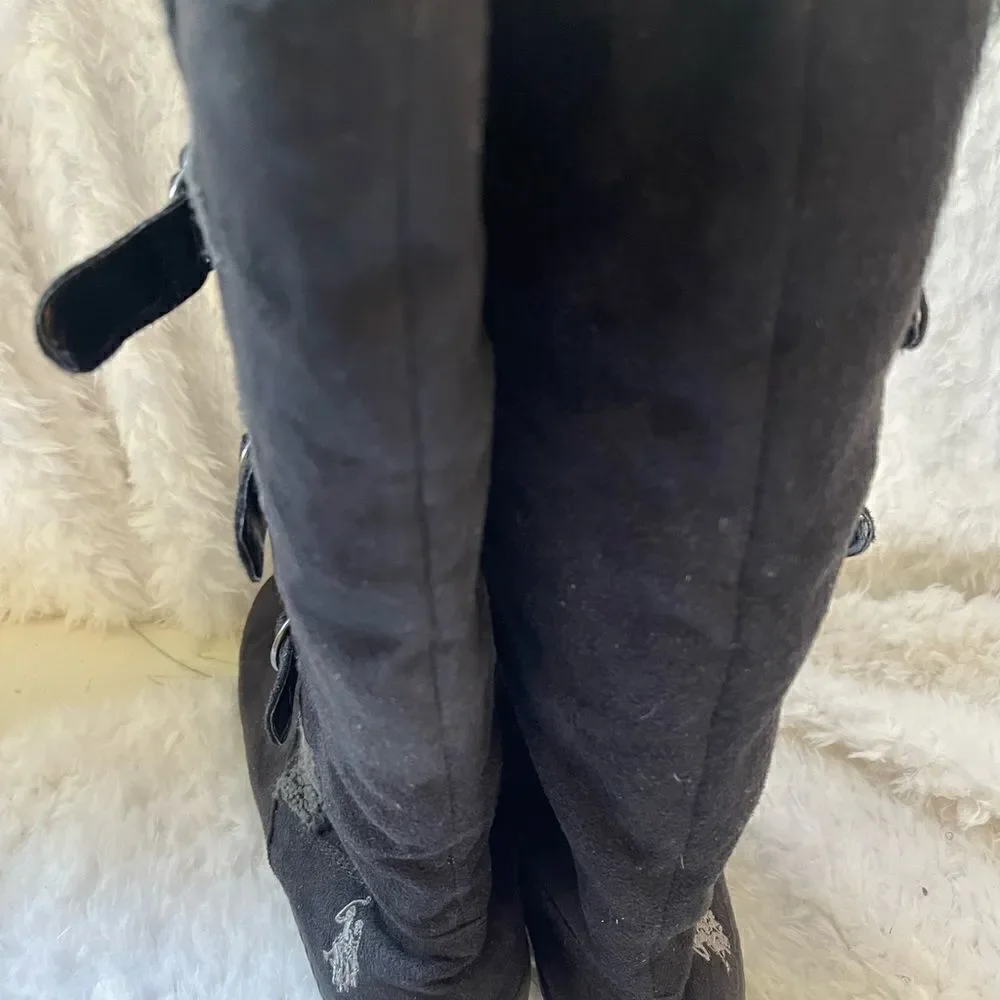 US Polo Assn black faux suede mid  calf pull on boots rubber soles size 11